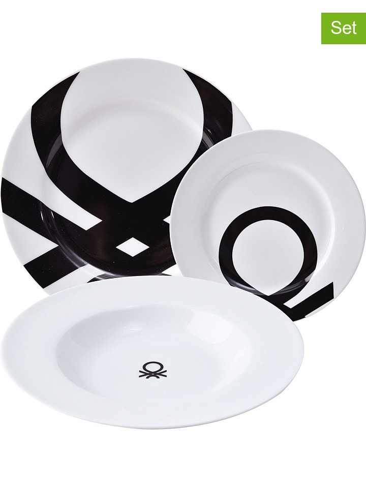 Benetton 18-częściowy zestaw talerzy w kolorze biało-czarnym rozmiar: onesize