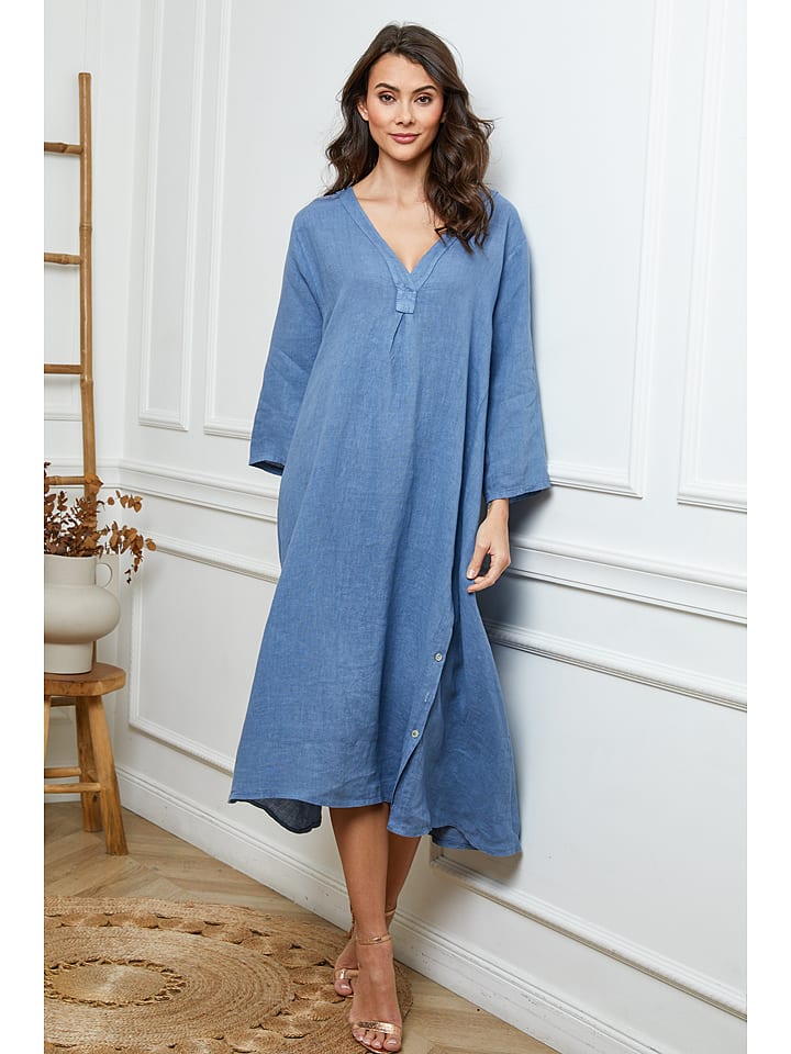 Joséfine Lniana sukienka w kolorze niebieskim rozmiar: L