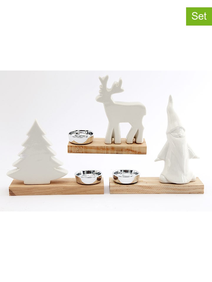 SiL Interiors Świeczniki (3 szt.) w kolorze jasnobrązowo-białym - 17 x 14 x 5 cm rozmiar: onesize