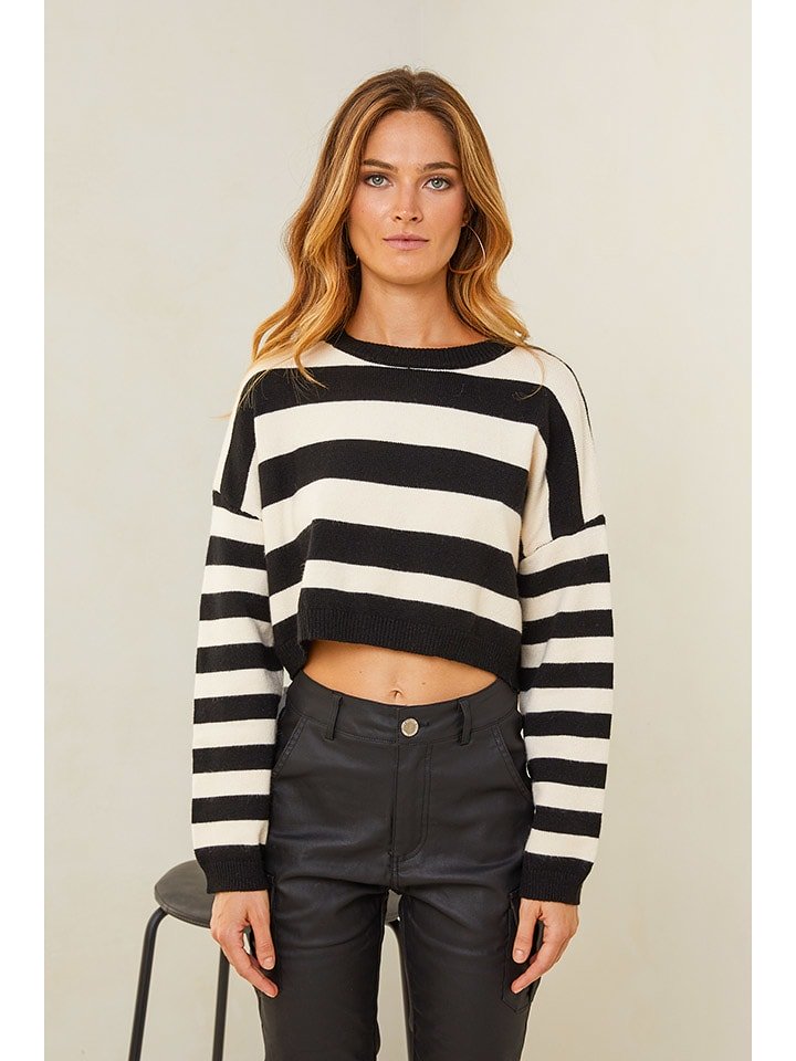 Plume Sweter "Abiona" w kolorze kremowo-czarnym rozmiar: M