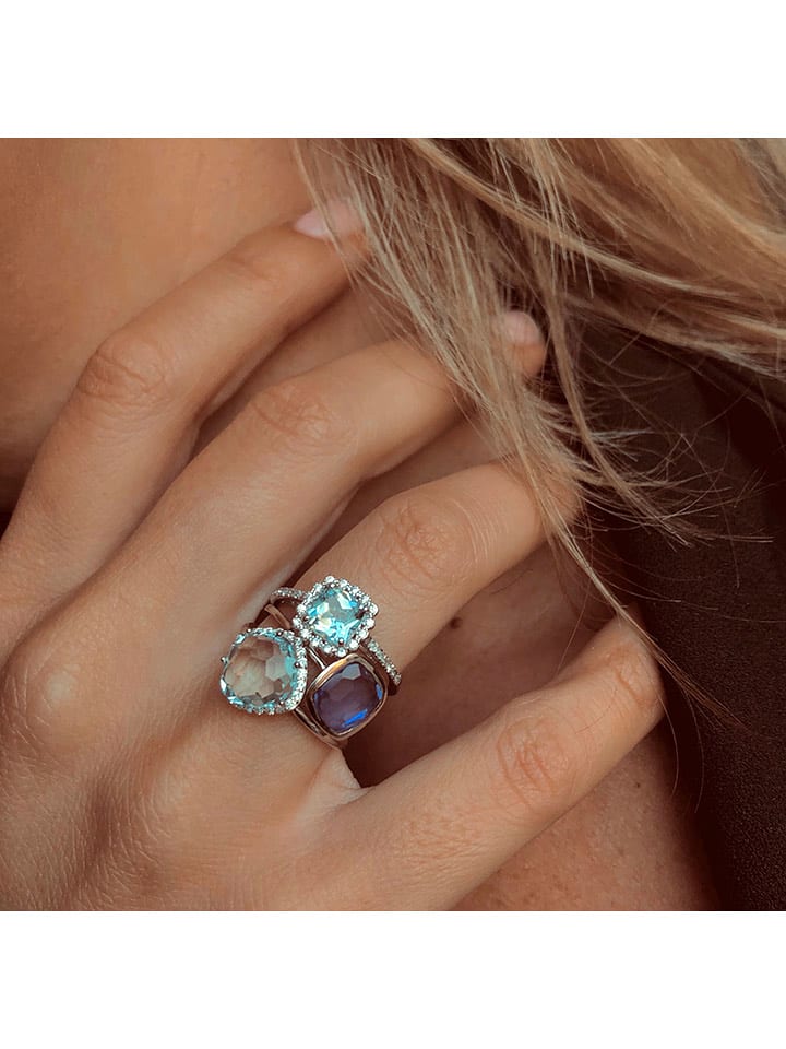 Les Petites Précieuses Srebrny pierścionek z kwarcem rozmiar: 52