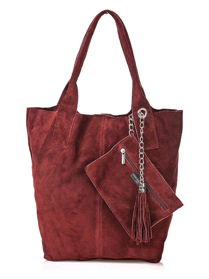 Florence Bags Skórzany shopper bag "Croas" w kolorze bordowym - 33 x 40 x 15 cm rozmiar: onesize
