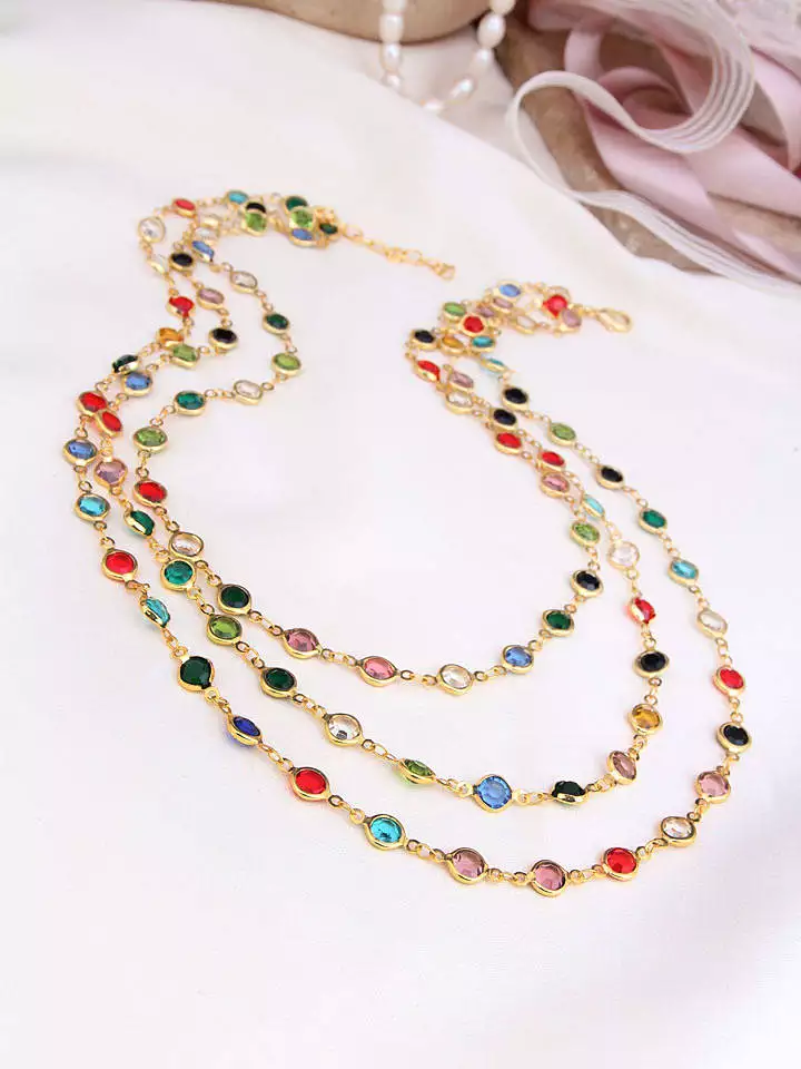 L'Atelier de Gaia Pozłacany naszyjnik z kryształami - dł. 50 cm rozmiar: onesize