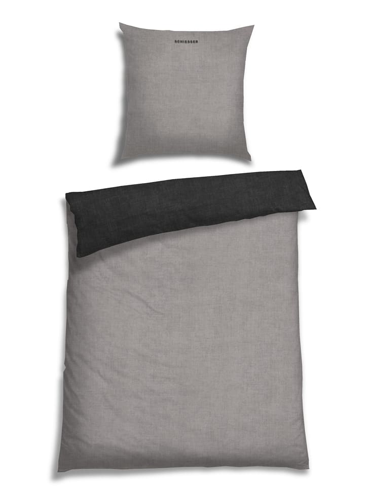 Schiesser Komplet pościeli flanelowej w kolorze brązowo-antracytowym rozmiar: 135x200 cm