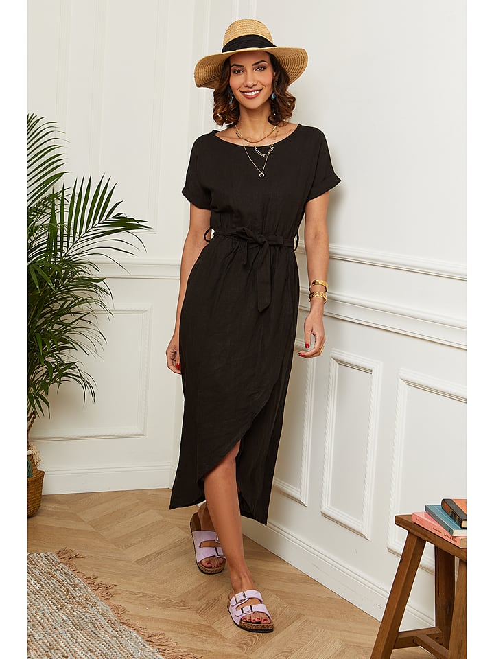 Le Monde du Lin Sukienka "Lydia" w kolorze czarnym rozmiar: 36/38