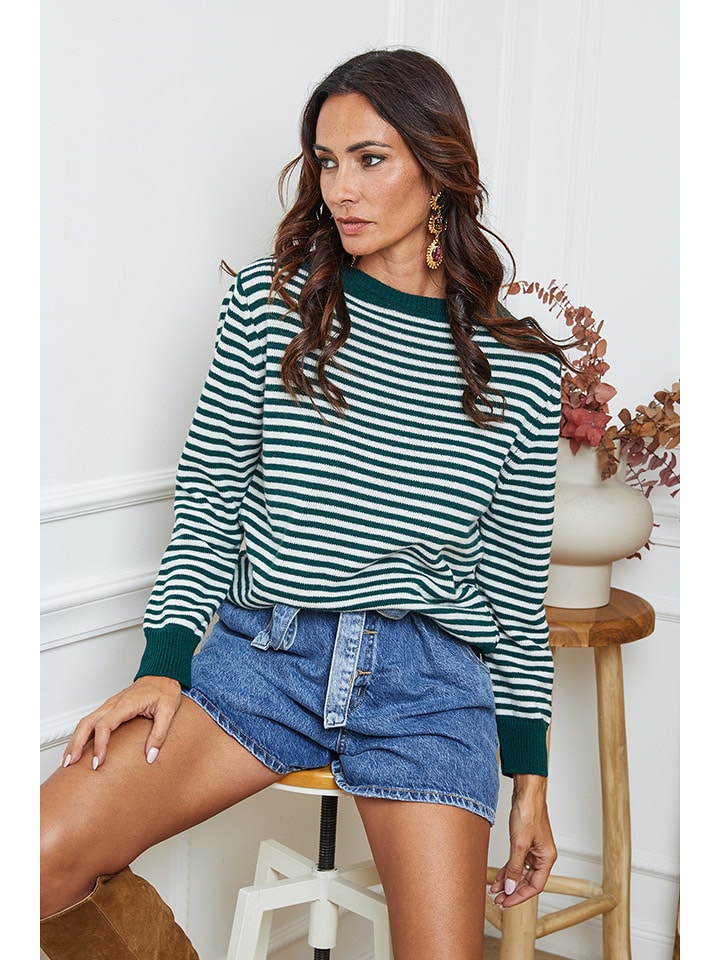 So Cachemire Sweter "Dweg" w kolorze zielono-białym rozmiar: XL