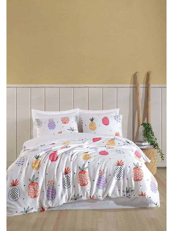 Colourful Cotton Komplet pościeli "Iva" w kolorze białym ze wzorem rozmiar: 200x200 cm