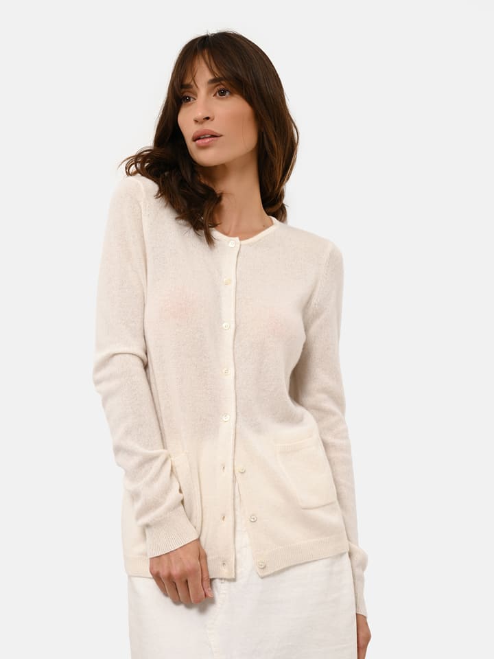 Just Cashmere Kaszmirowy kardigan "Katharine" w kolorze kremowym rozmiar: XL