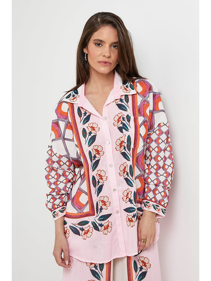 Rodier Lin Lniana koszula w kolorze jasnoróżowo-białym rozmiar: S/M