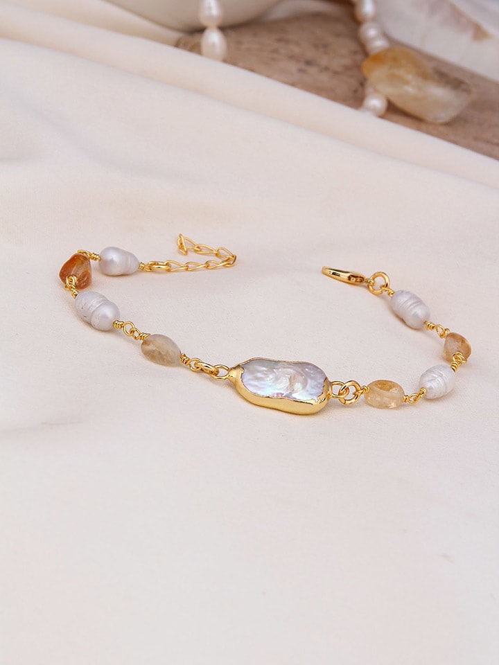 Pierres delicates Pozłacana bransoletka z masą perłową i cytrynami rozmiar: onesize