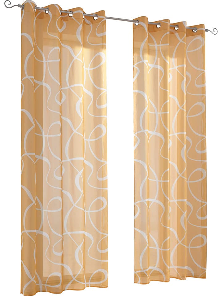 heine home Zasłony dekoracyjne (2 szt.) w kolorze biało-żółtym rozmiar: 225x140 cm