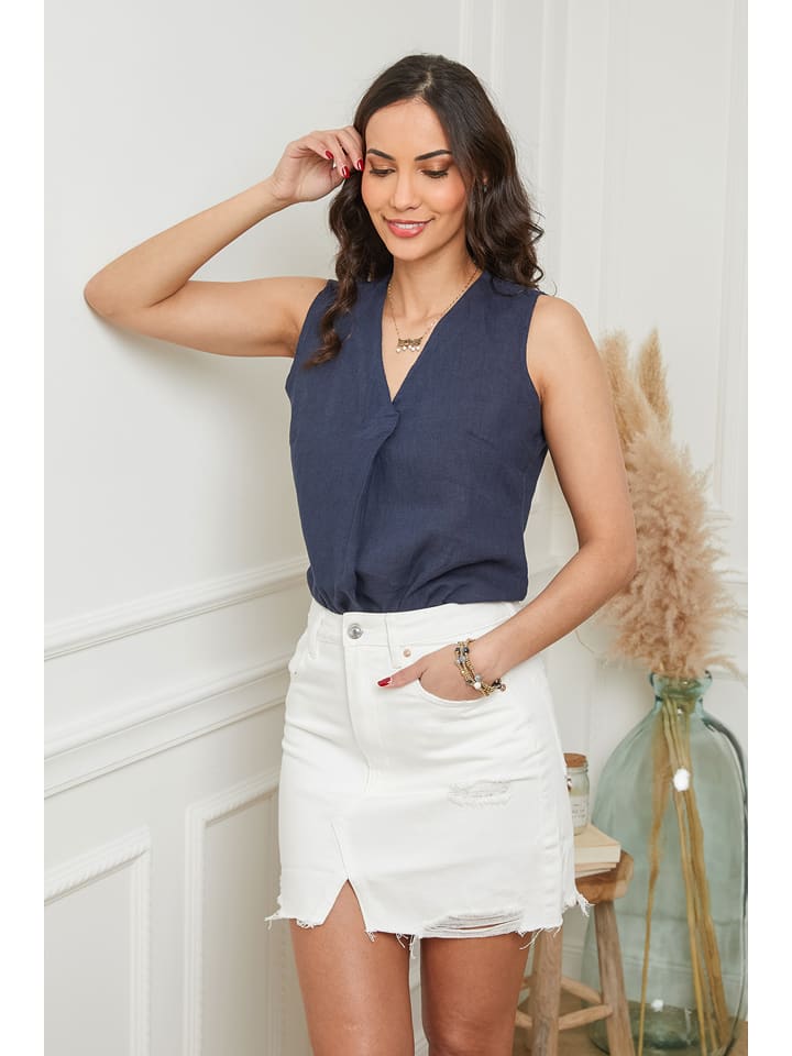 Le Monde du Lin Lniany top w kolorze granatowym rozmiar: 36/38