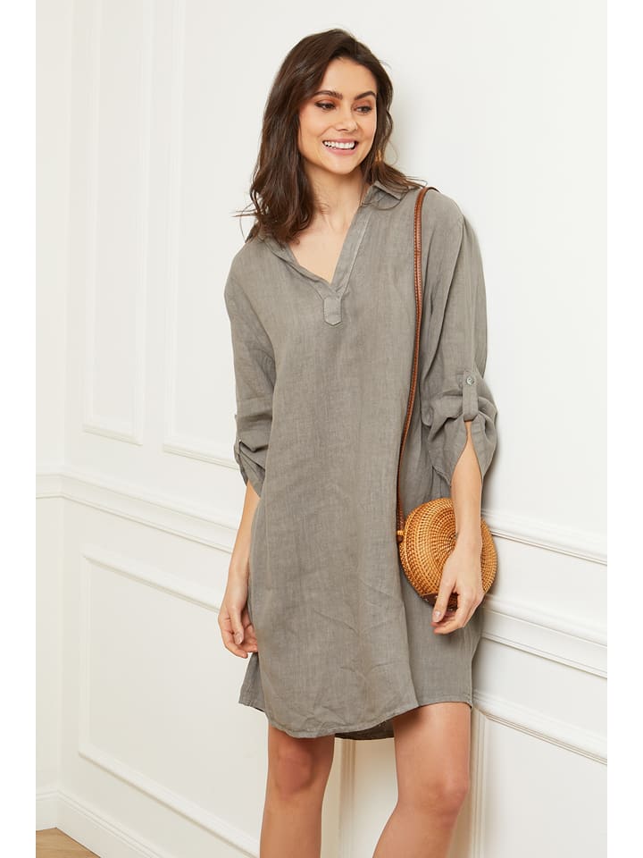 Fleur de Lin Lniana sukienka "Basta" w kolorze szarobrązowym rozmiar: L