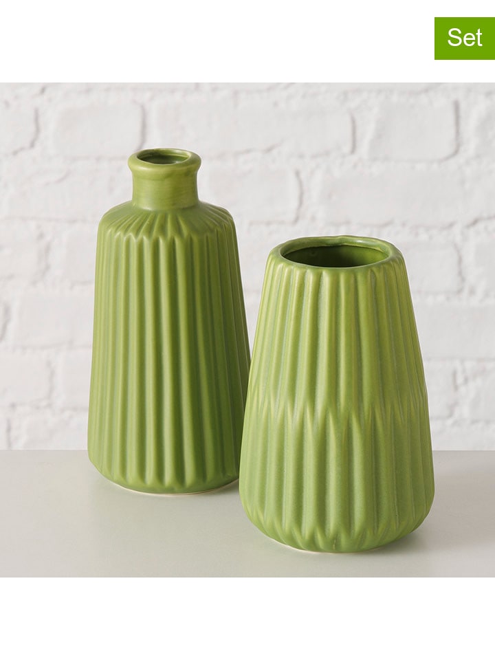 Boltze Wazony (2 szt.) "Esko" w kolorze zielonym - wys. 17 x Ø 10 cm rozmiar: onesize