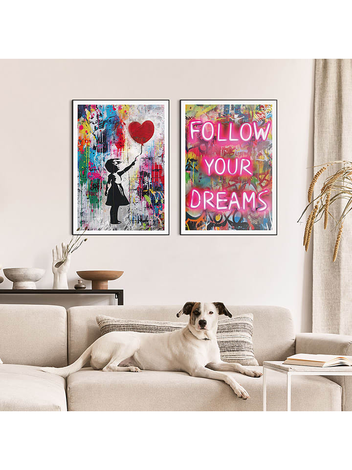 Orangewallz Druki artystyczne (2 szt.) "Balloon Dreams" w ramce rozmiar: 40x50 cm