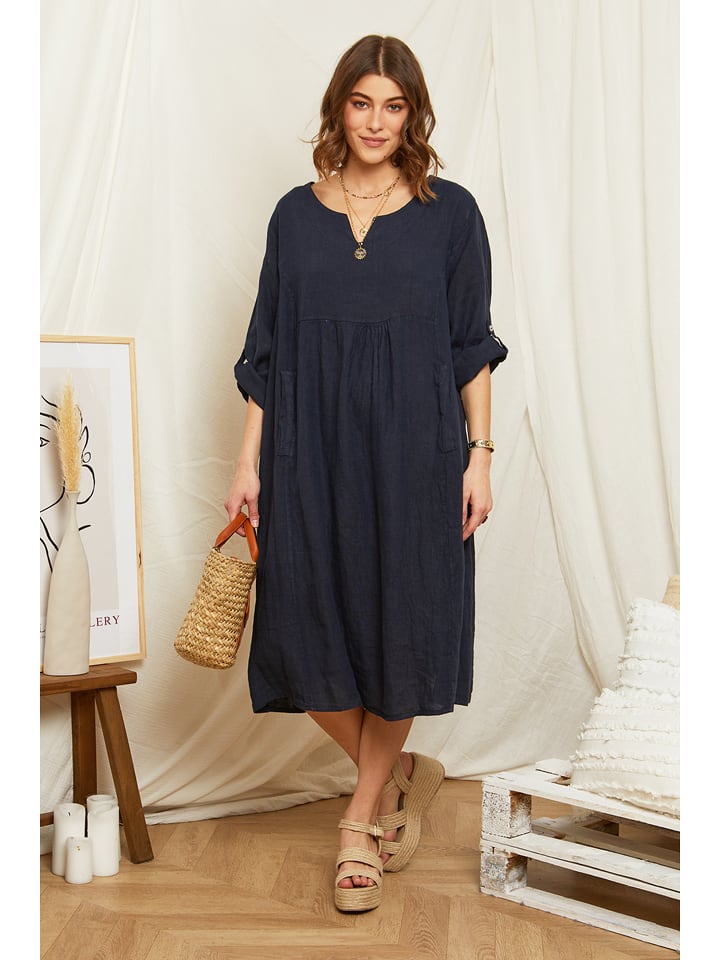 Rodier Lin Lniana sukienka w kolorze granatowym rozmiar: L/XL