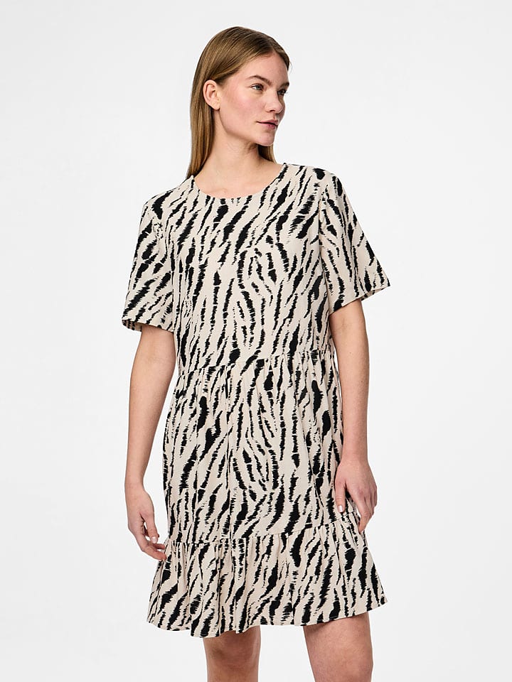 Pieces Sukienka "Arlem" w kolorze beżowo-czarnym rozmiar: XS