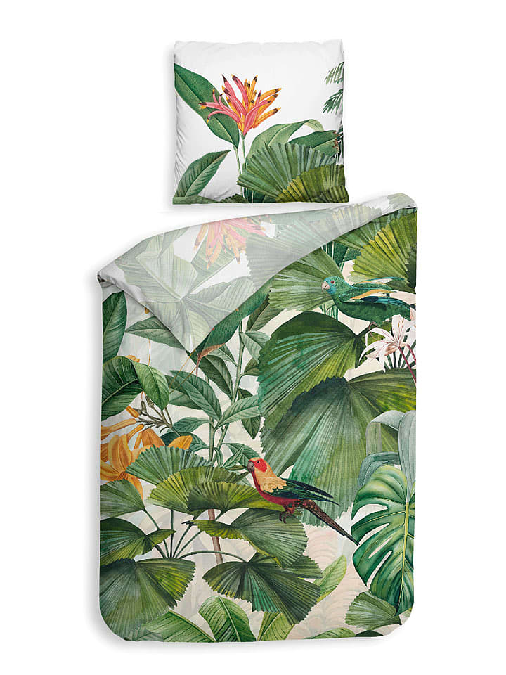 Heckett Lane Komplet pościeli satynowej "Elisa" w kolorze biało-jasnoróżowo-zielonym rozmiar: 155x220 cm