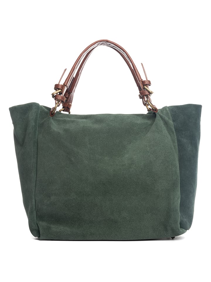 Lucca Baldi Skórzana torebka "Gimignano" w kolorze zielonym - 50 x 45 x 20 cm rozmiar: onesize