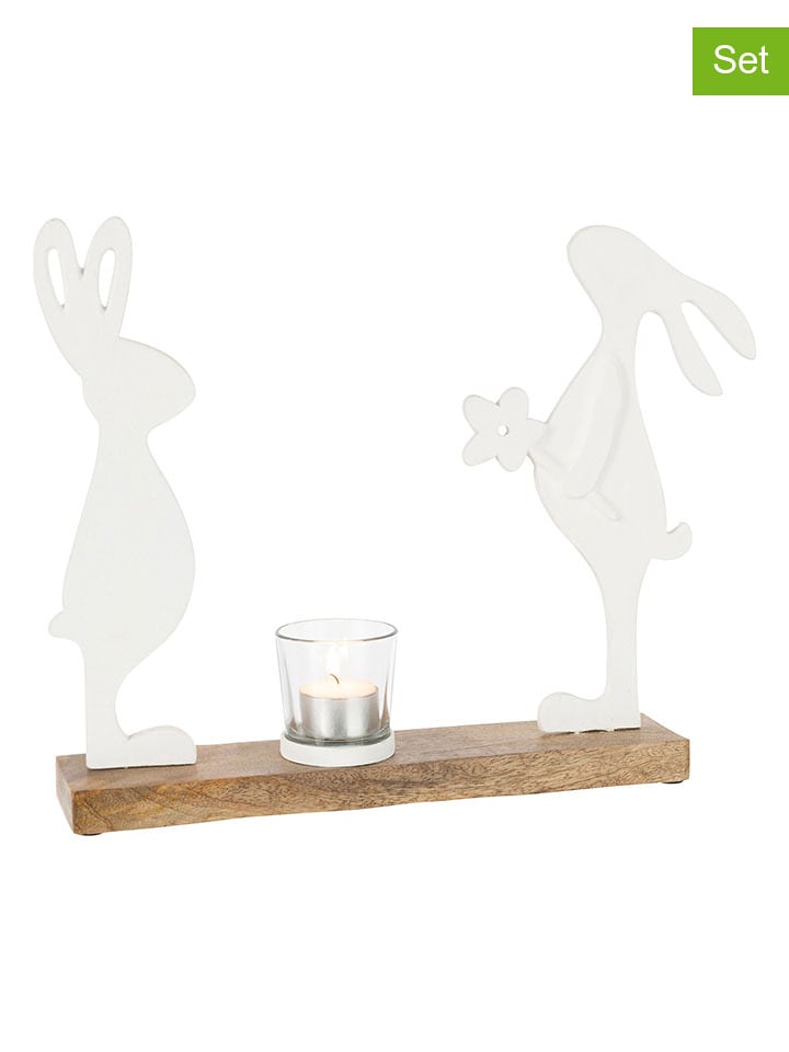 J Line Świeczniki (2 szt.) w kolorze białym - 30 x 29 x 5 cm rozmiar: onesize