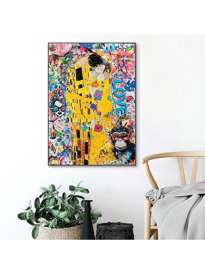 Orangewallz Druk artystyczny "Graffiti Kiss" w ramce rozmiar: 50x70 cm