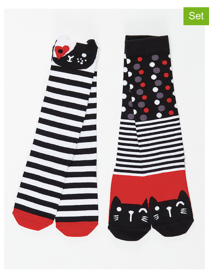 Denokids Podkolanówki (2 pary) w kolorze czarno-czerwono-białym rozmiar: 128/134