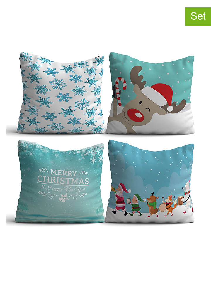 Colorful Cotton Poduszki (4 szt.) w kolorze błękitnym ze wzorem rozmiar: 43x43 cm