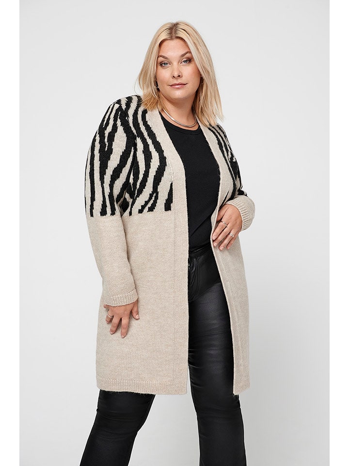 ONLY Carmakoma Kardigan w kolorze beżowo-czarnym rozmiar: 42/44