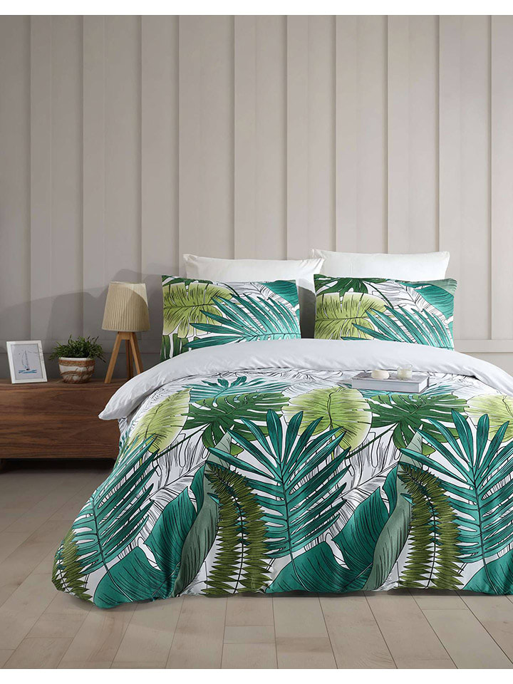 Colourful Cotton Komplet pościeli "Nui" w kolorze biało-turkusowym rozmiar: 135x200 cm