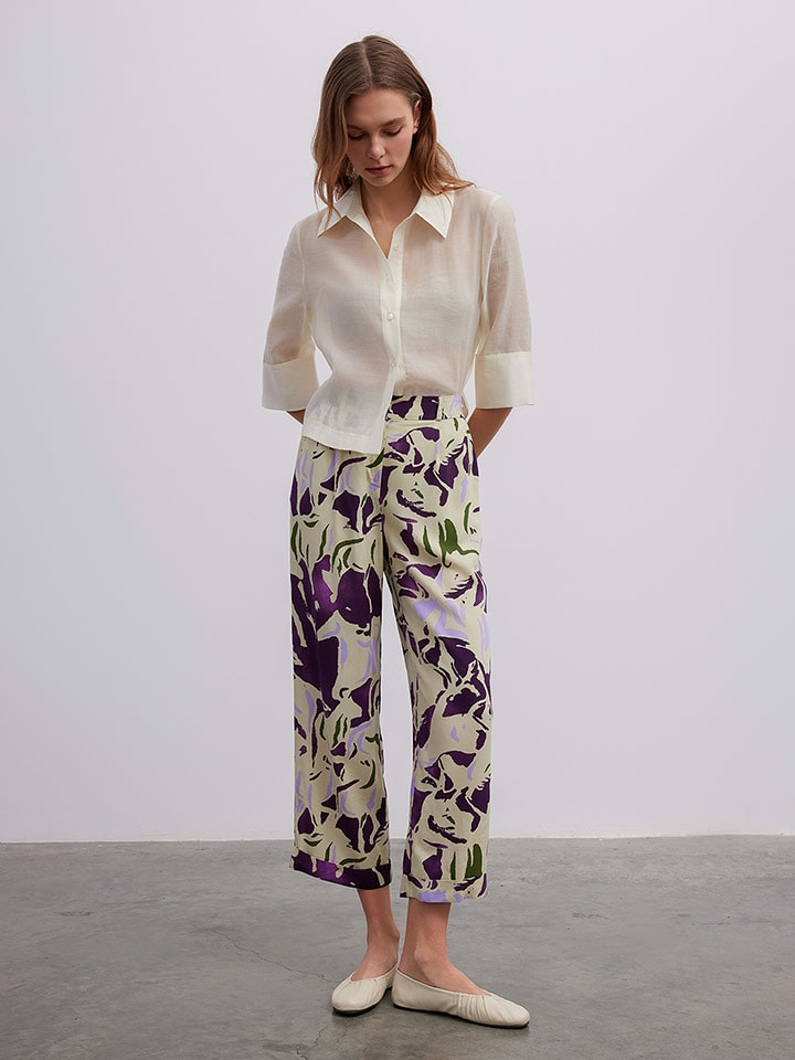 BGN Spodnie w kolorze kremowo-fioletowym rozmiar: 38