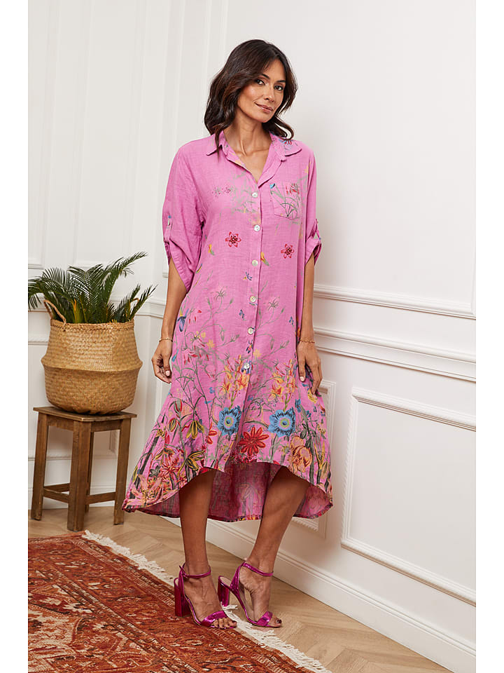 Fleur de Lin Lniana sukienka "Faroudja" w kolorze różowym rozmiar: XXL