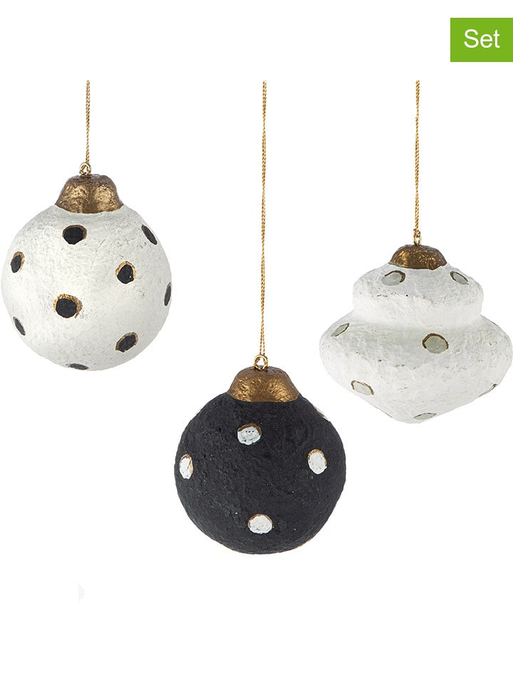 GILDE Ozdoby choinkowe (3 szt.) w kolorze szaro-czarno-białym - dł. 9 cm rozmiar: onesize