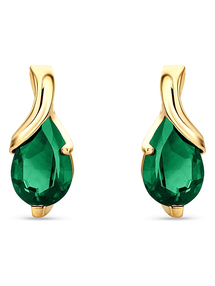 Revoni Złote kolczyki-wkrętki ze szmaragdami rozmiar: onesize