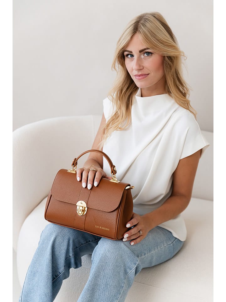 Lia Biassoni Skórzana torebka w kolorze jasnobrązowym - 27 x 19 x 13 cm rozmiar: onesize