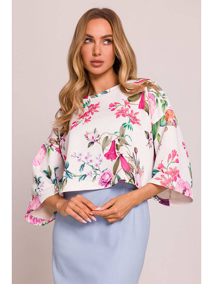 made of emotion Bluzka w kolorze biało-jasnoróżowo-zielonym rozmiar: XXL/3XL