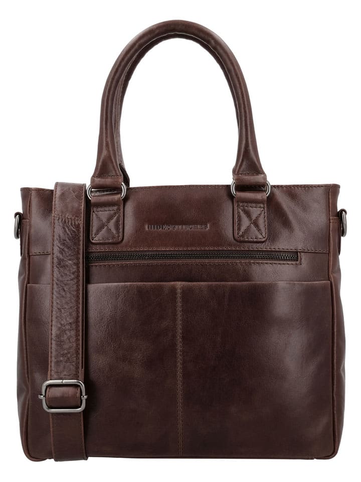 HIDE & STITCHES Skórzana torebka "Porto" w kolorze ciemnobrązowym - 35 x 28 x 9 cm rozmiar: onesize