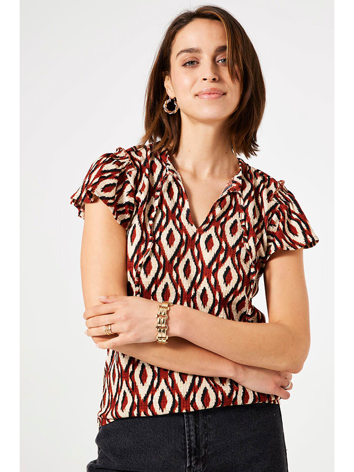 Garcia Koszulka w kolorze czerwono-kremowo-brązowym rozmiar: S