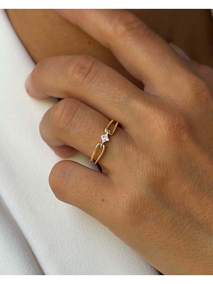 DI GIORGIO Pozłacany pierścionek z cyrkoniami rozmiar: 56