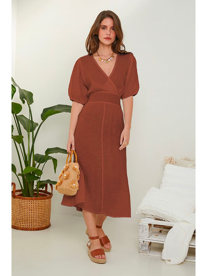 Rodier Lin Lniana sukienka w kolorze brązowym rozmiar: M/L