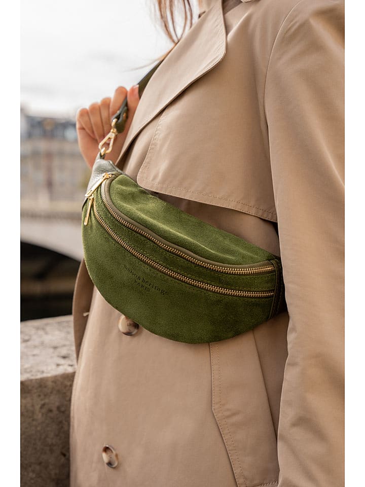 maison héritage PARIS Skórzana saszetka "Mouki" w kolorze zielonym - 27 x 11,5 x 7,5 cm rozmiar: onesize