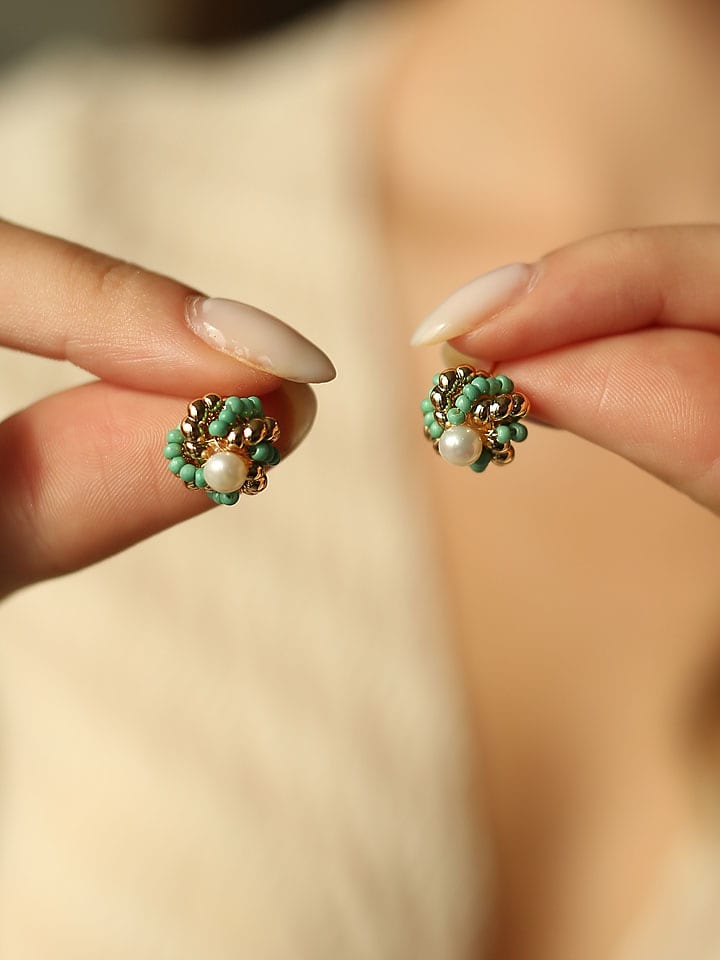 Pierres delicates Pozłacane kolczyki-wkrętki z perłami i turkusami rozmiar: onesize