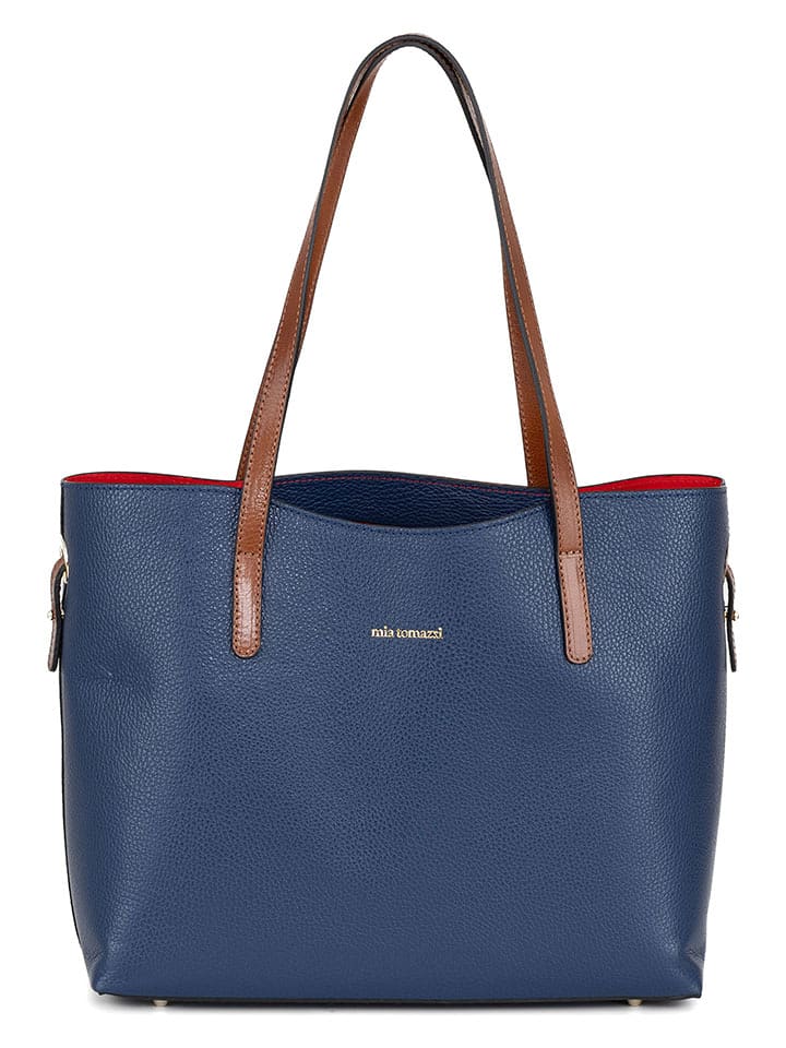 Mia Tomazzi Skórzana torebka "Lussino" w kolorze niebieskim - 35 x 30 x 15 cm rozmiar: onesize