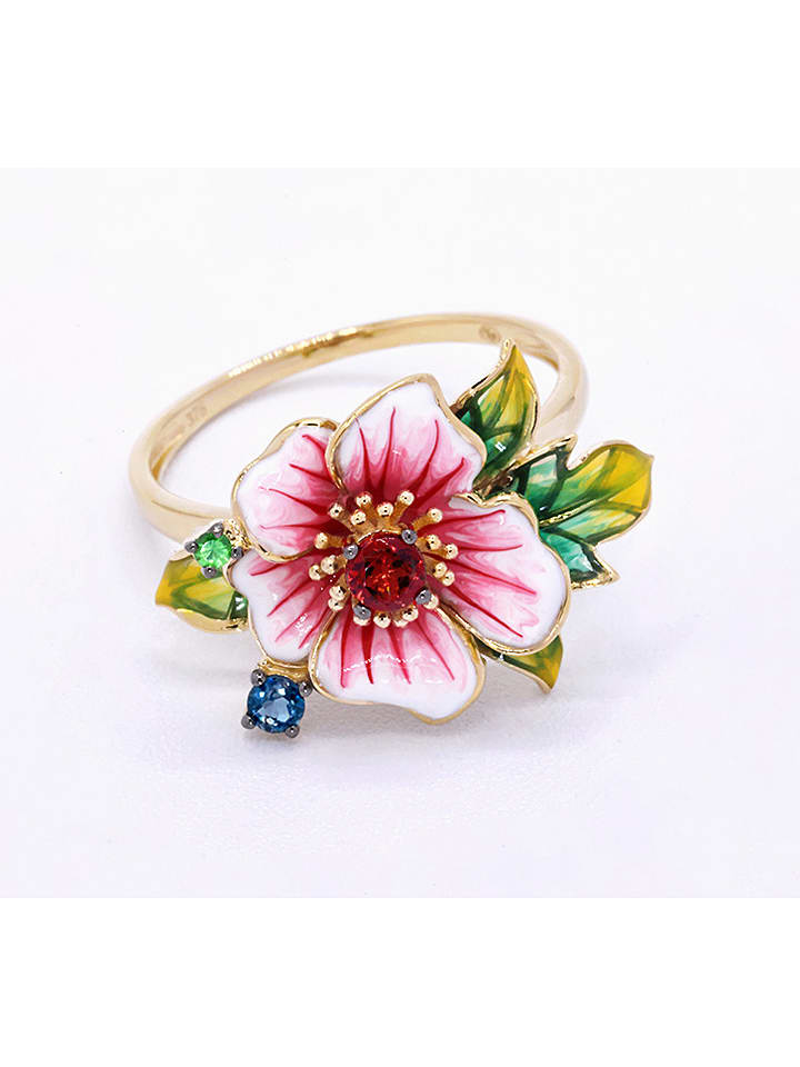 DIAMANTA Złoty pierścionek " Hanaé" z szafirami, rubinami i szmaragdami rozmiar: 54