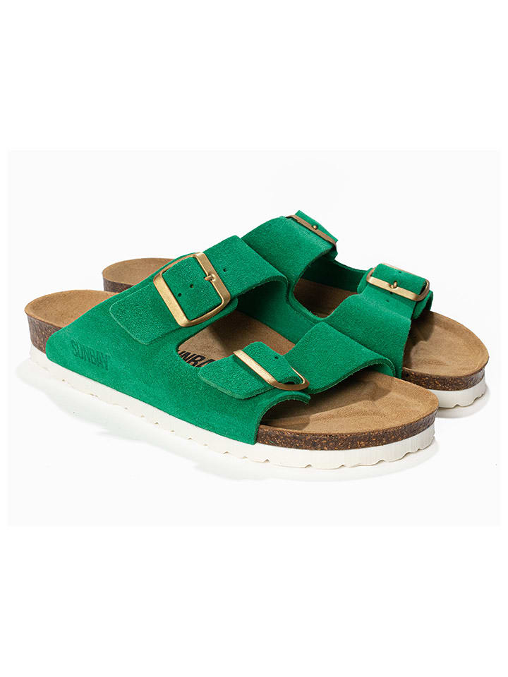 Sunbay Skórzane klapki "Trefle" w kolorze zielonym rozmiar: 41