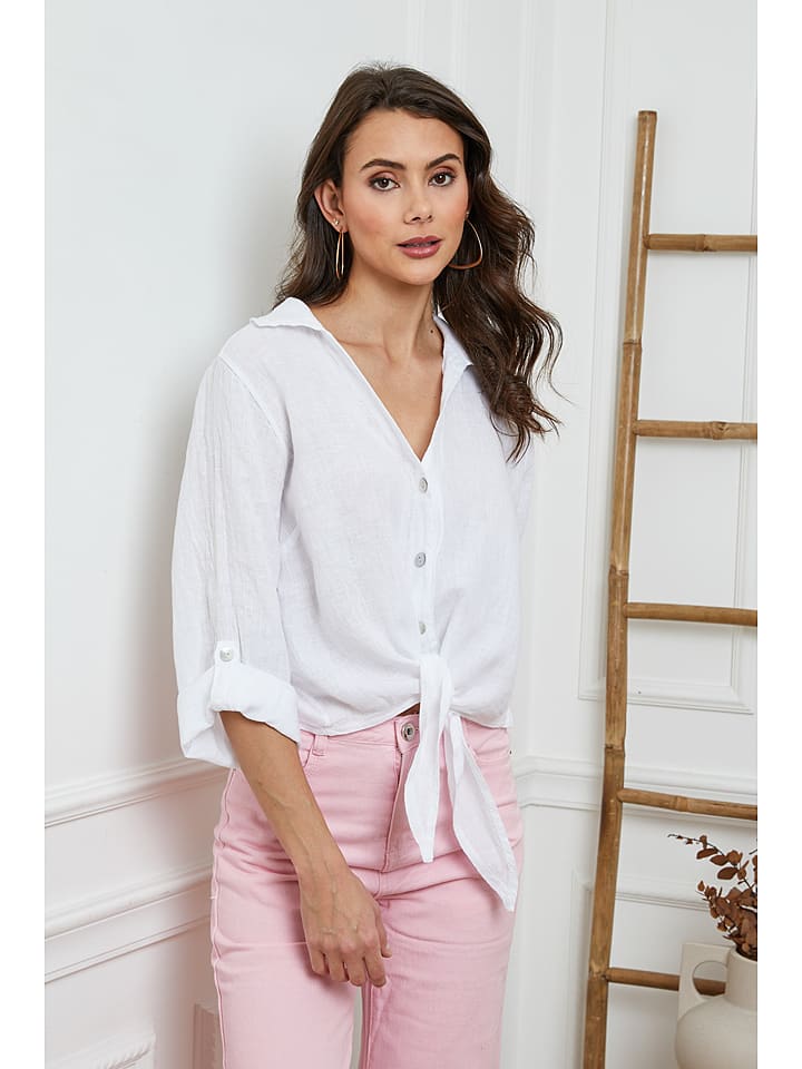 La Compagnie Du Lin Lniana bluzka "Josue" w kolorze białym rozmiar: L