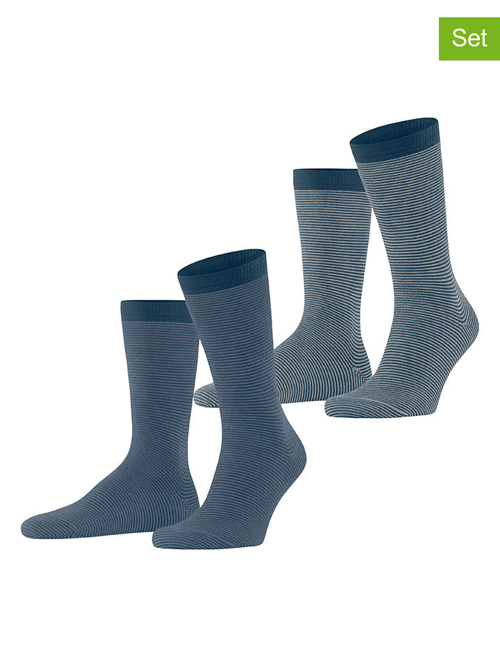 ESPRIT Skarpety (2 pary) "Stripe" w kolorze szaro-niebieskim rozmiar: 39-42