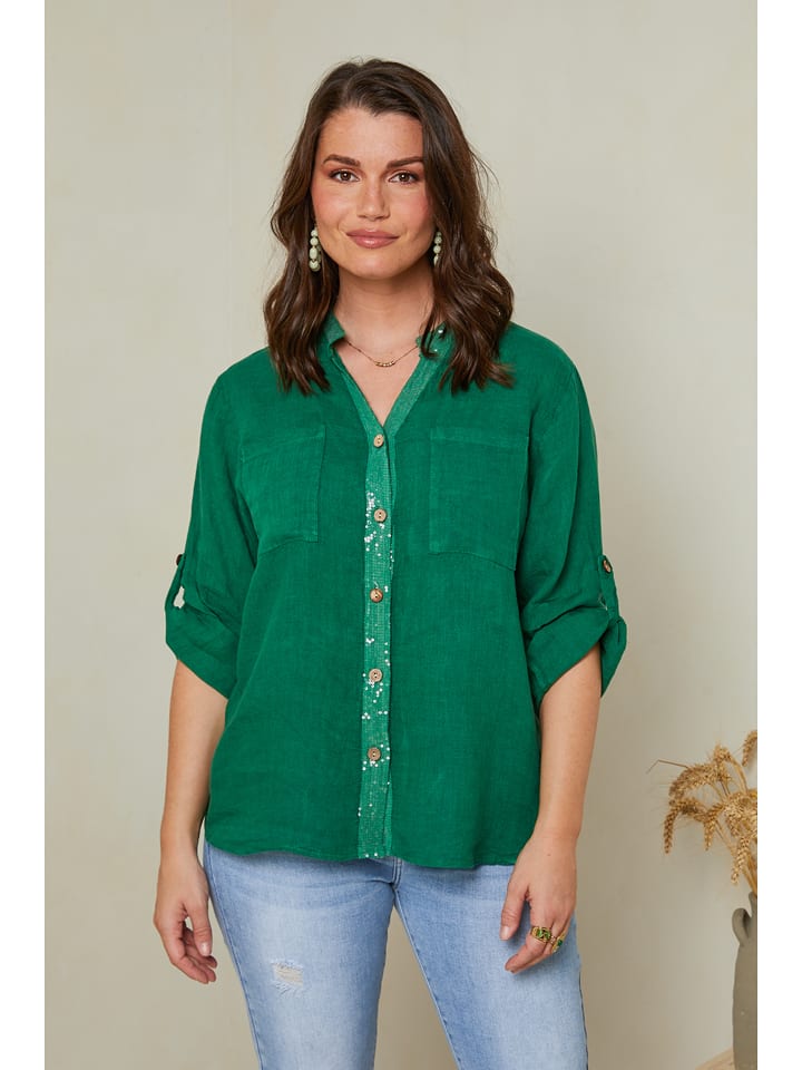 Curvy Lady Lniana bluzka w kolorze zielonym rozmiar: 44/46