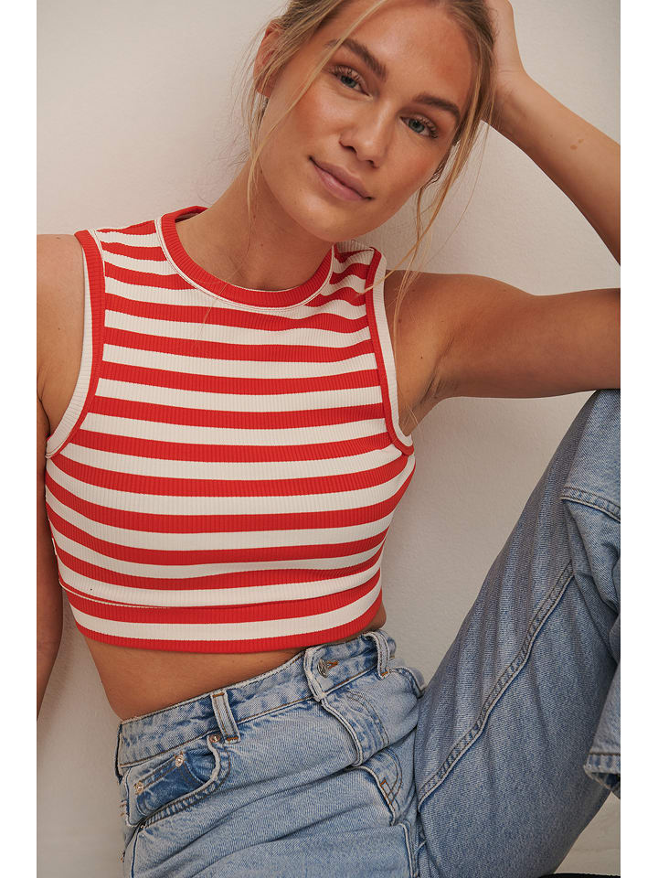 NA-KD Top w kolorze czerwono-białym rozmiar: XL