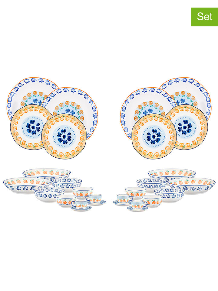 Björn 28-częściowy zestaw talerzy "Napoli" w kolorze biało-niebiesko-pomarańczowym rozmiar: onesize