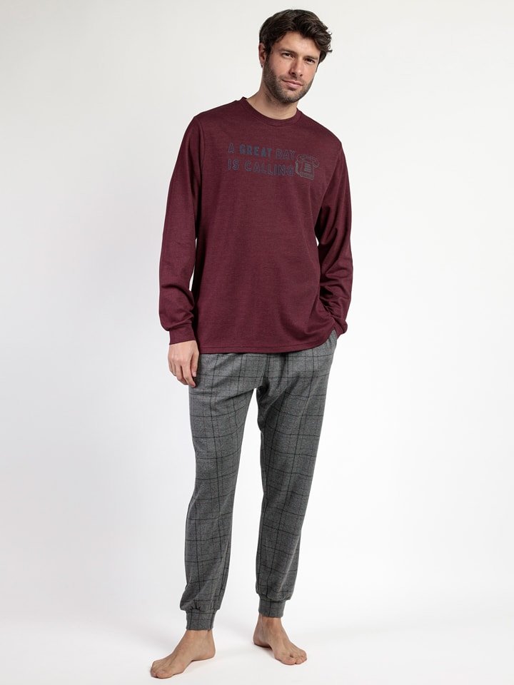 admas Piżama "Stay at home" w kolorze bordowo-czarnym rozmiar: L